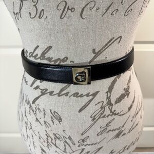 Via Spiga Black Leather Belt with Equestrian Style Silver Tone Buckle Medium